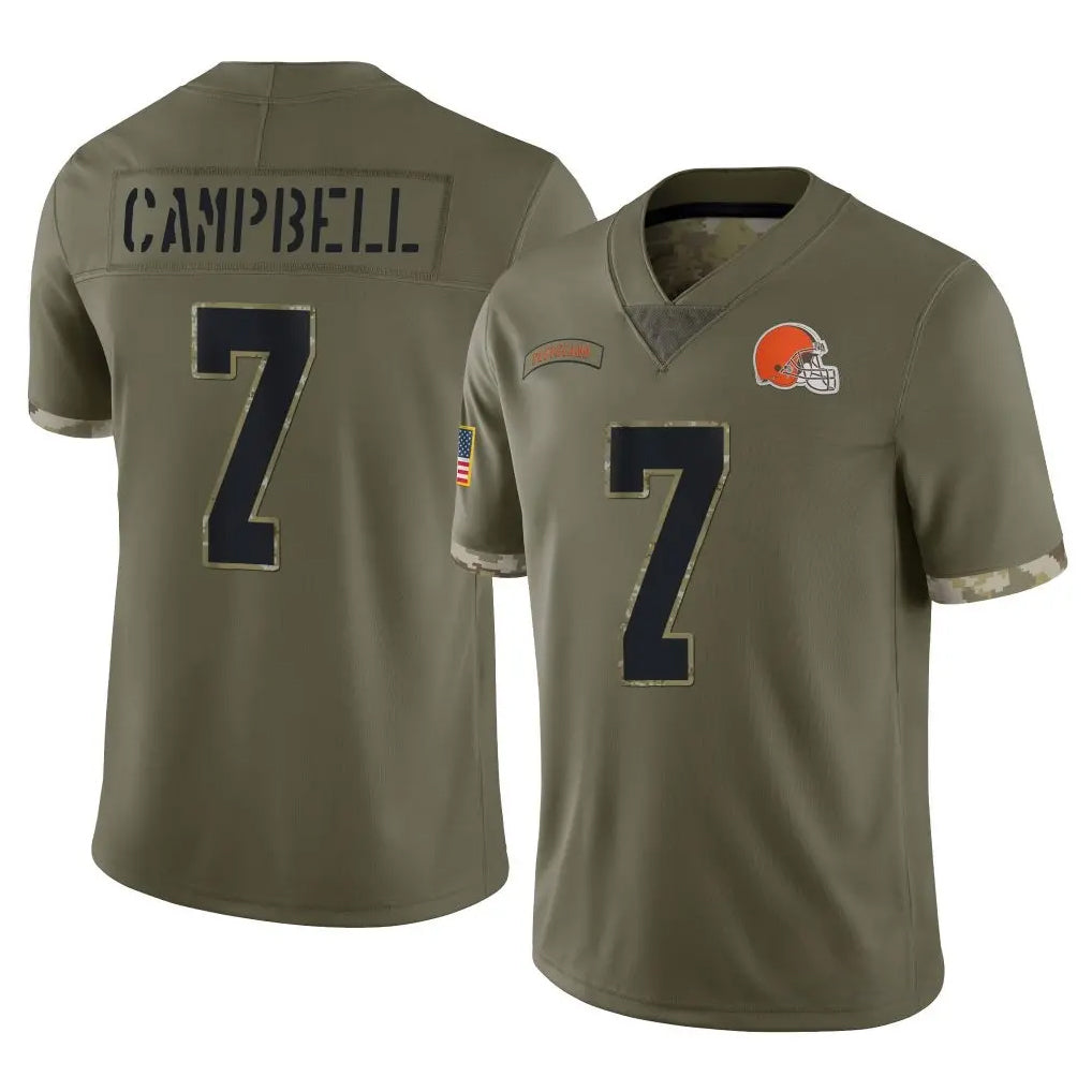 C.Browns #7 Tyson Campbell Player Olive Salute to Service Limited Game Cooneas Stitched Jerseys