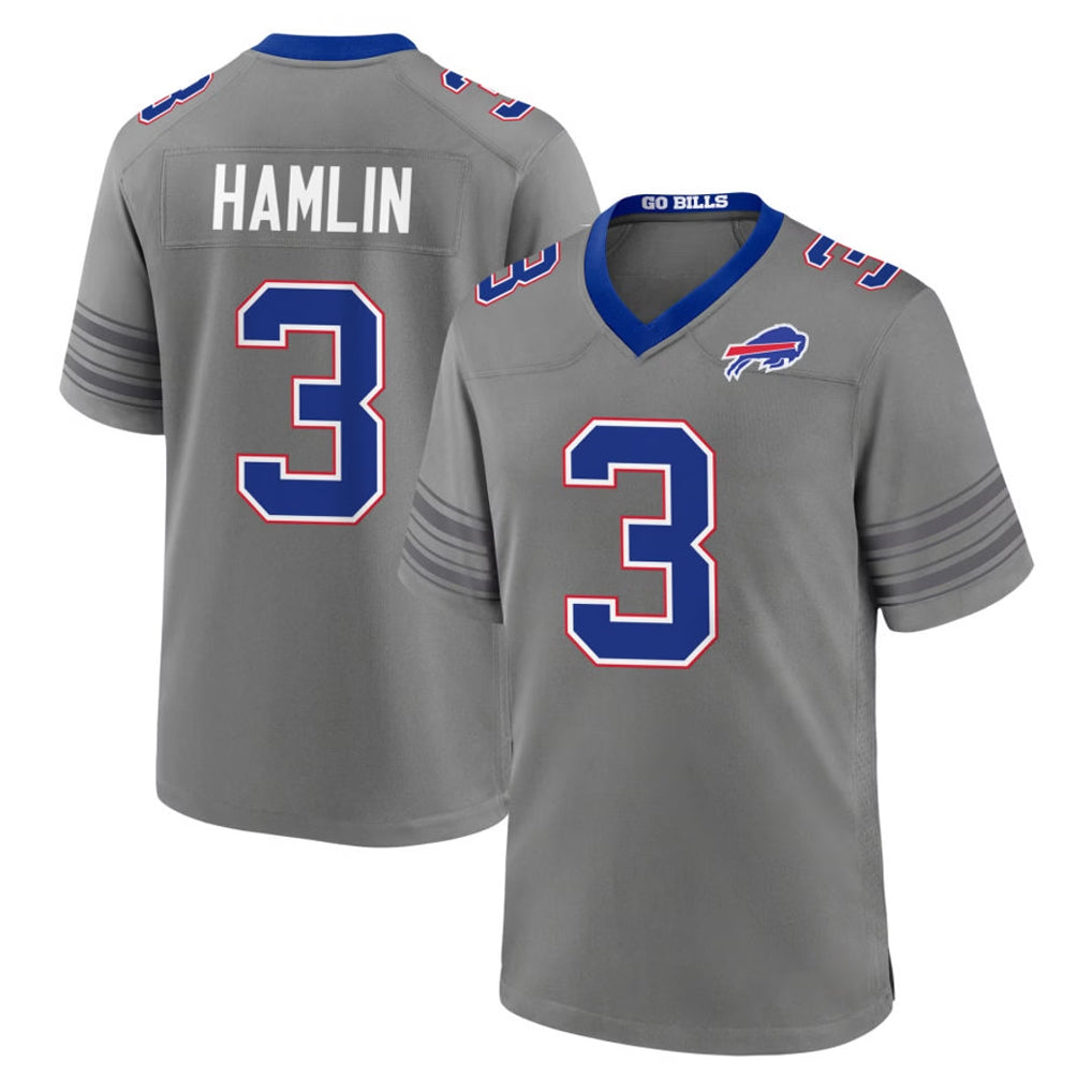 B.Bills #3 Damar Hamlin Player Gray Nickel City Home Game Cooneas Stitched Jerseys