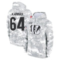 C.Bengals #64 Ted Karras Player Arctic Camo Salute to Service Pullover Hoodie Limited Cooneas Stitched Jerseys