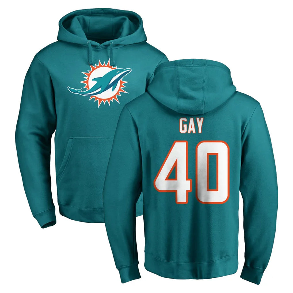 M.Dolphins #40 Willie Gay Jr. Player Aqua LOGO Pullover Hoodies Limited Cooneas Stitched Jerseys