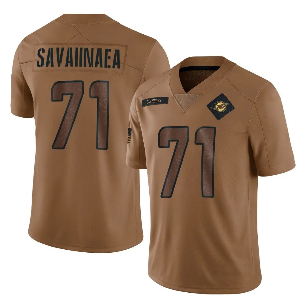 M.Dolphins #71 Jonah Savaiinaea Player Brown Salute To Service Limited Cooneas Stitched Jerseys