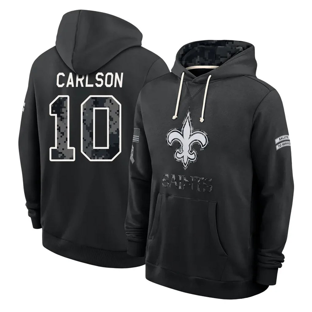 NO.Saints #10 Daniel Carlson Player 2026 Black Logo Pullover Hoodies Limited Game Cooneas Stitched Jerseys