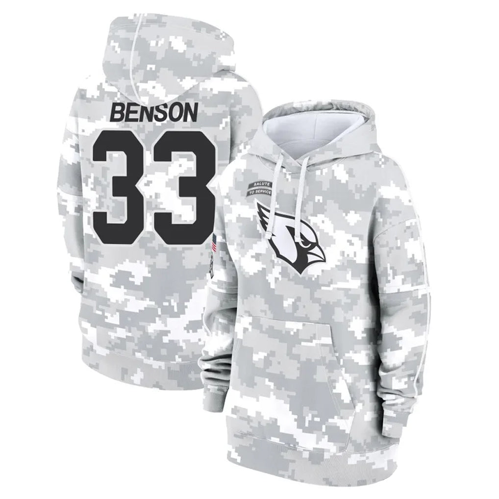 Cooneas A.Cardinals #33 Trey Benson Player Arctic Camo Salute to Service Hoodies Stitched Jerseys