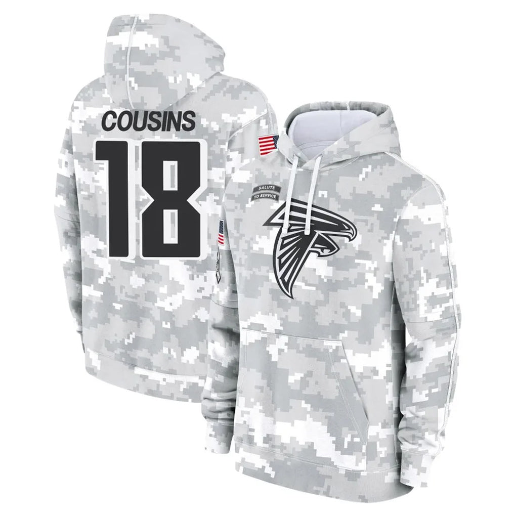 Cooneas A.Falcons #18 Kirk Cousins Player Arctic Camo Salute to Service Limited Hoodie Stitched Jerseys