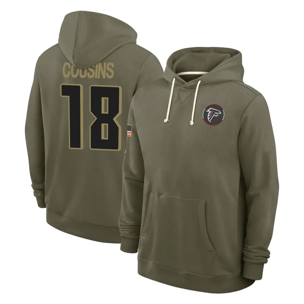 Cooneas A.Falcons #18 Kirk Cousins Player Olive 2025 Salute to Service Hoodies Stitched Jerseys