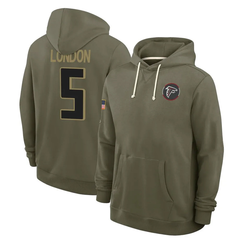 Cooneas A.Falcons #5 Drake London Player Olive 2025 Salute to Service Hoodies Stitched Jerseys