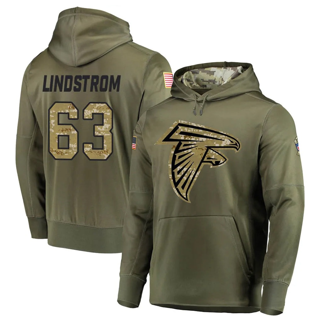 Cooneas A.Falcons #63 Chris Lindstrom Player Olive Salute to Service Club Fleece Hoodie Stitched Jerseys