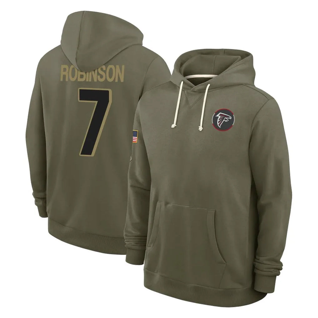 Cooneas A.Falcons #7 Bijan Robinson Player Olive 2025 Salute to Service Hoodies Stitched Jerseys