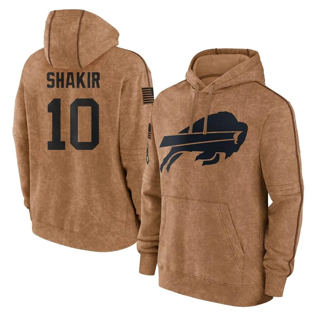 Cooneas B.Bills #10 Khalil Shakir Player Brown Salute to Service Hoodies Stitched Jerseys