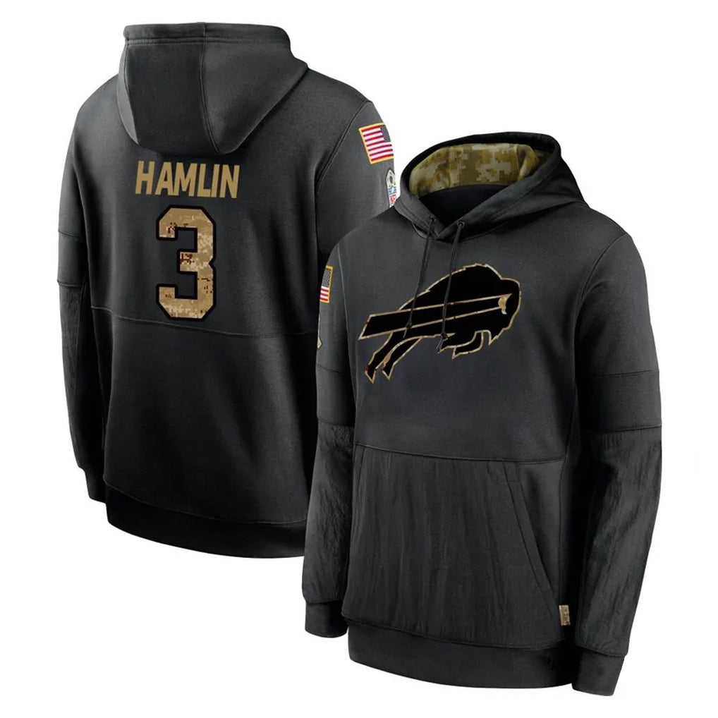 Cooneas B.Bills #3 Damar Hamlin Player Black Salute to Service Hoodies Stitched Jersey