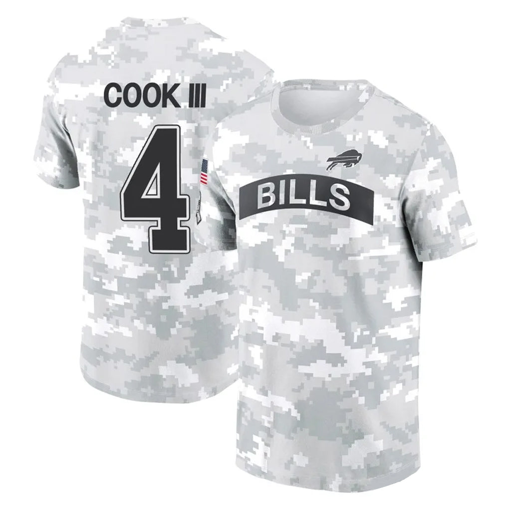 Cooneas B.Bills #4 James Cook III Player Arctic Camo Salute to Service T-Shirt Hoodies Stitched Jerseys
