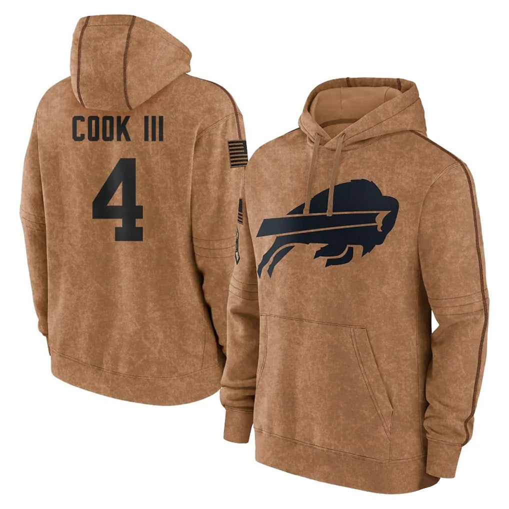 Cooneas B.Bills #4 James Cook III Player Brown Salute to Service Hoodies Stitched Jerseys