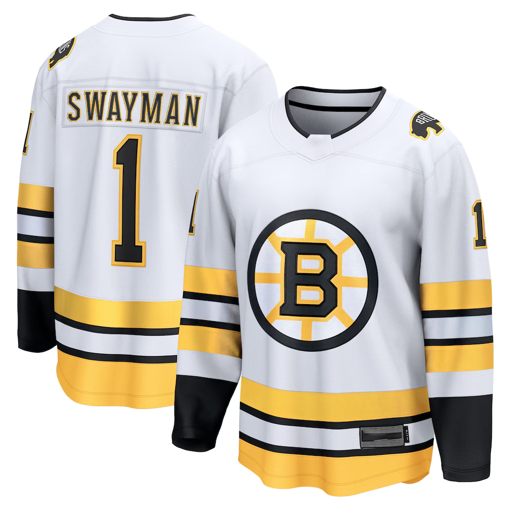 Cooneas B.Bruins #1 Jeremy Swayman White Away Breakaway Player Stitched Jerseys