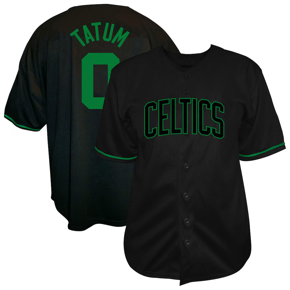 Cooneas B.Celtics #0 Jayson Tatum Profile Black Big & Tall Name & Number Button-Up Jerseys