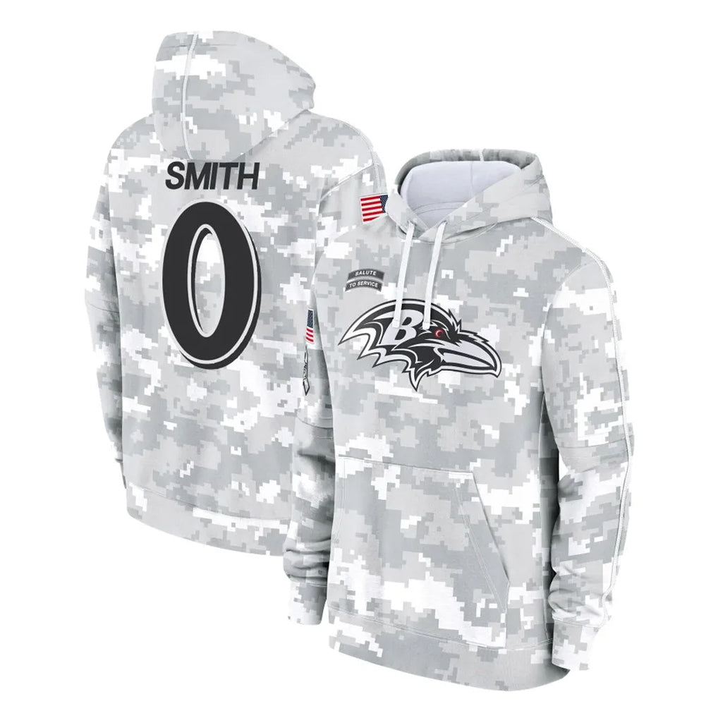 Cooneas B.Ravens #0 Roquan Smith Player Arctic Camo Salute to Service Pullover Hoodie Stitched Jerseys