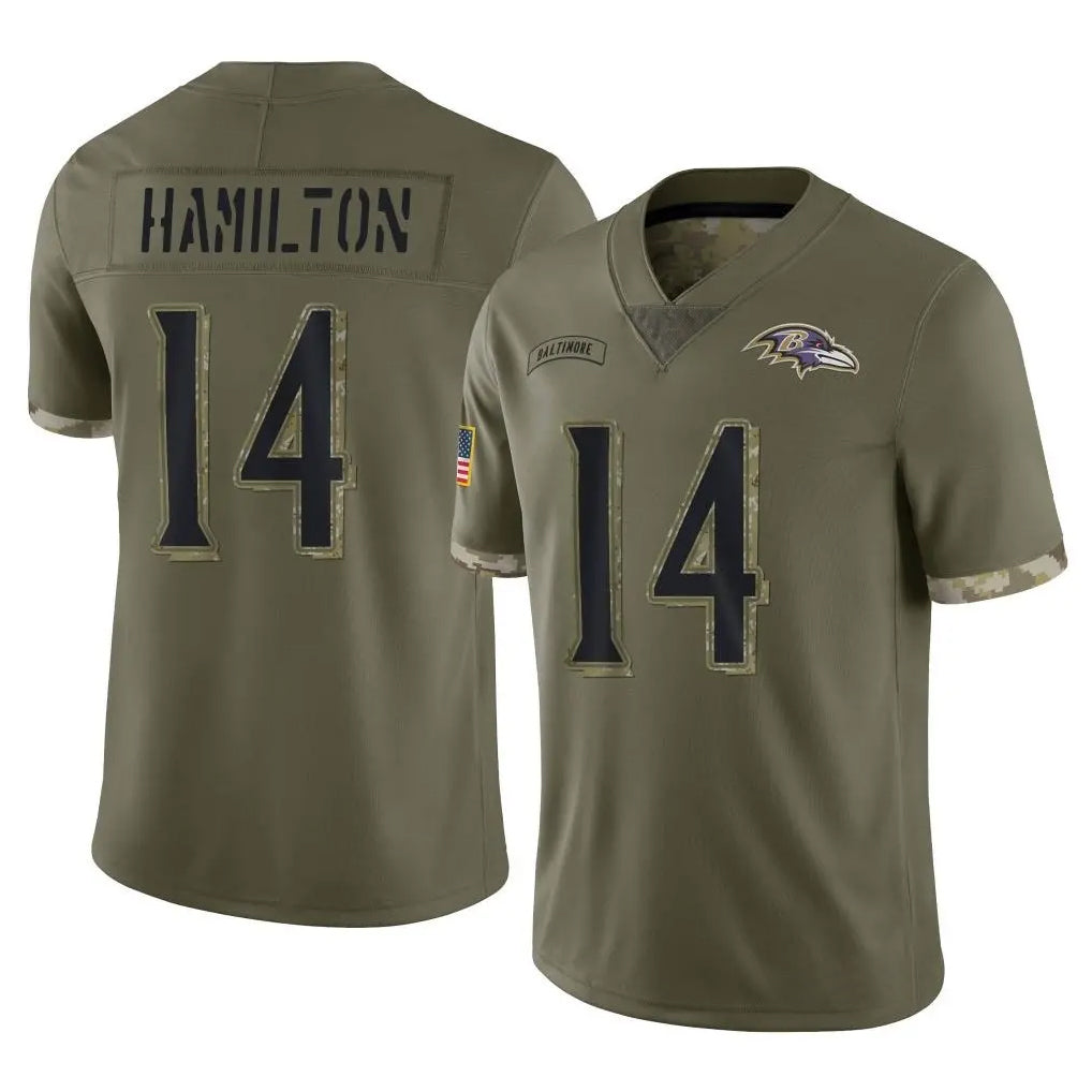 Cooneas B.Ravens #14 Kyle Hamilton Player Olive Salute To Service Game Stitched Jerseys