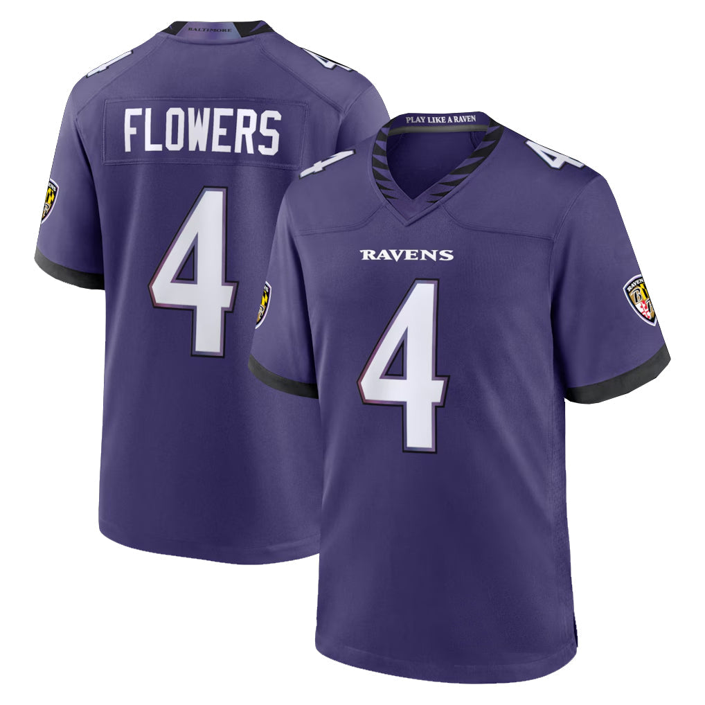 Cooneas B.Ravens #4 Zay Flowers Player Purple Home Game Stitched Jerseys