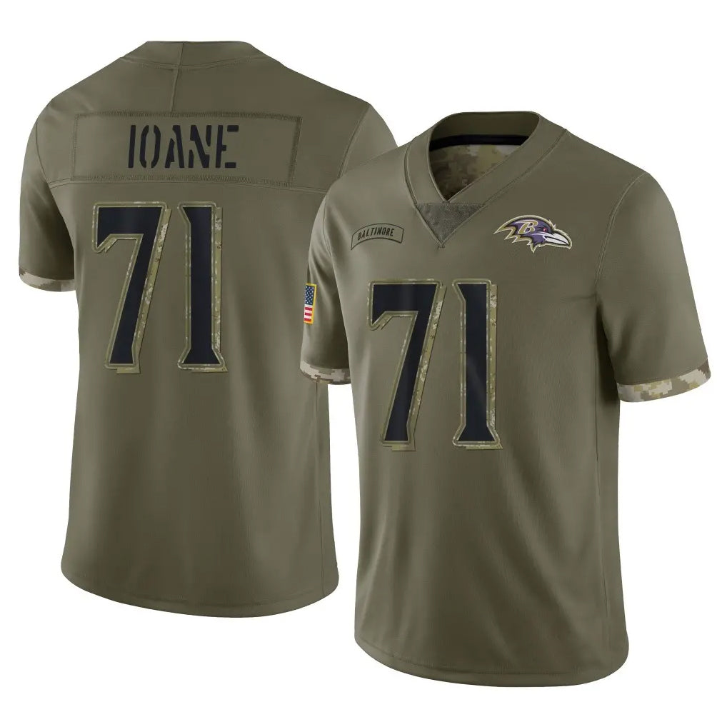 Cooneas B.Ravens #71 Olaivavega Ioane Player Olive Salute To Service Stitched Jerseys