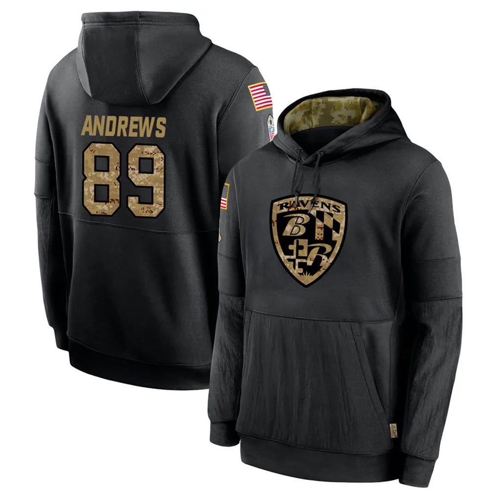 Cooneas B.Ravens #89 Mark Andrews Player Black Salute to Service Pullover Hoodie Stitched Jerseys