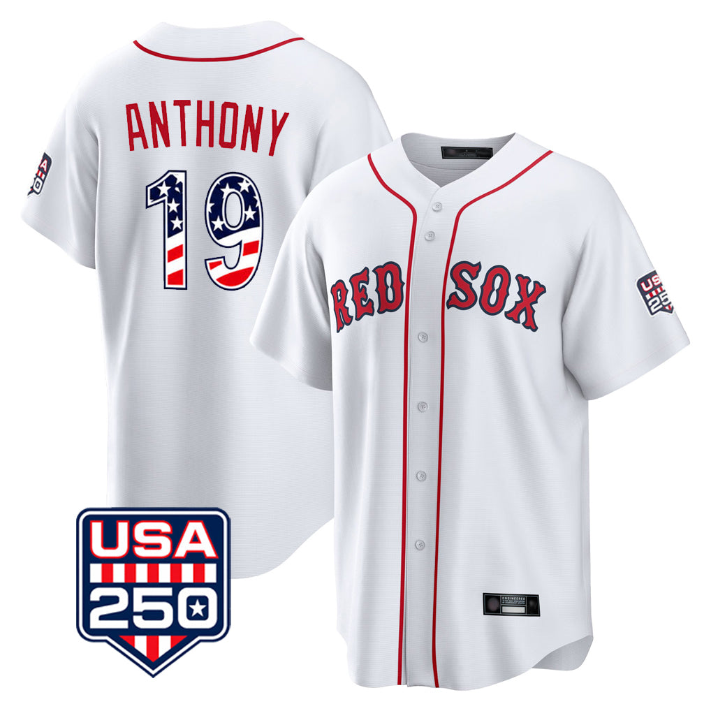 Cooneas B.Red Sox #19 Roman Anthony Player White USA 250 Fourth of July Home Game Stitched Jerseys