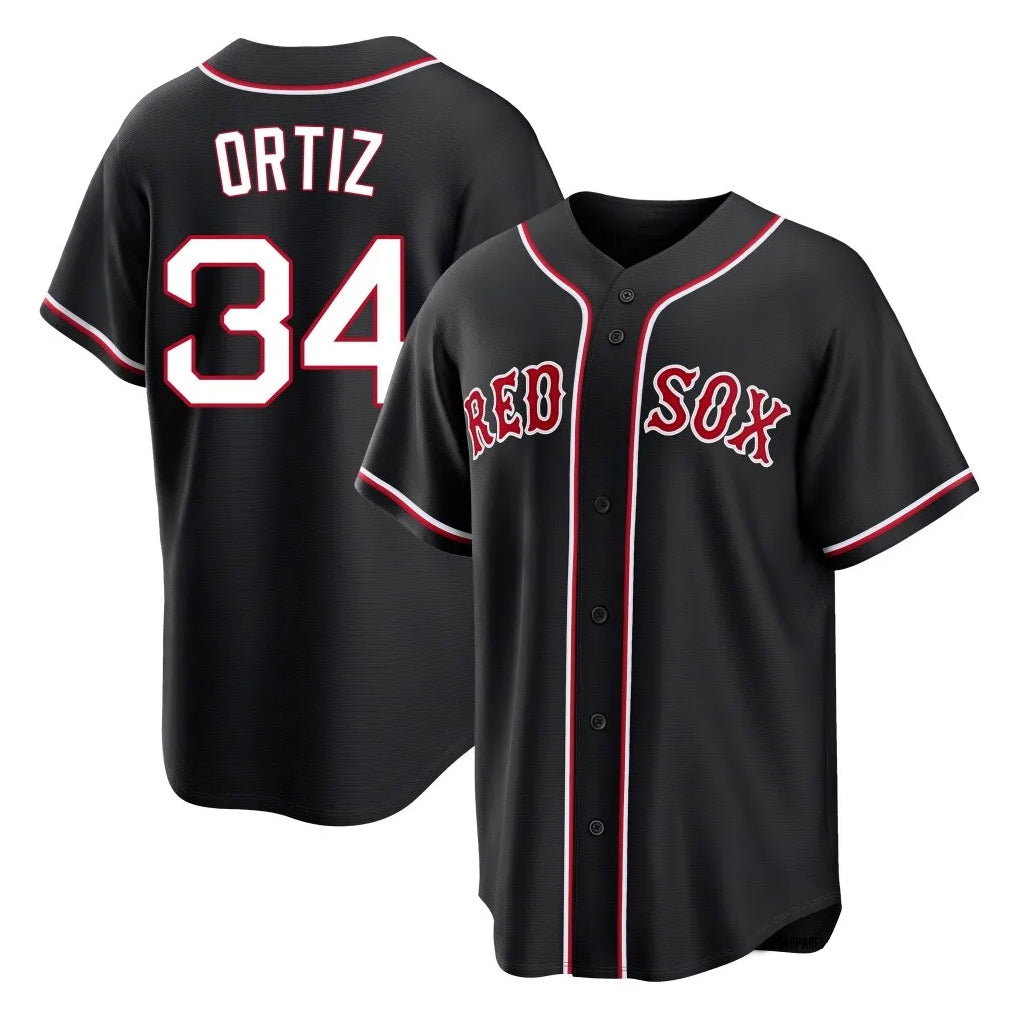Cooneas B.Red Sox #34 David Ortiz Player Black Out Home Game Stitched Jerseys