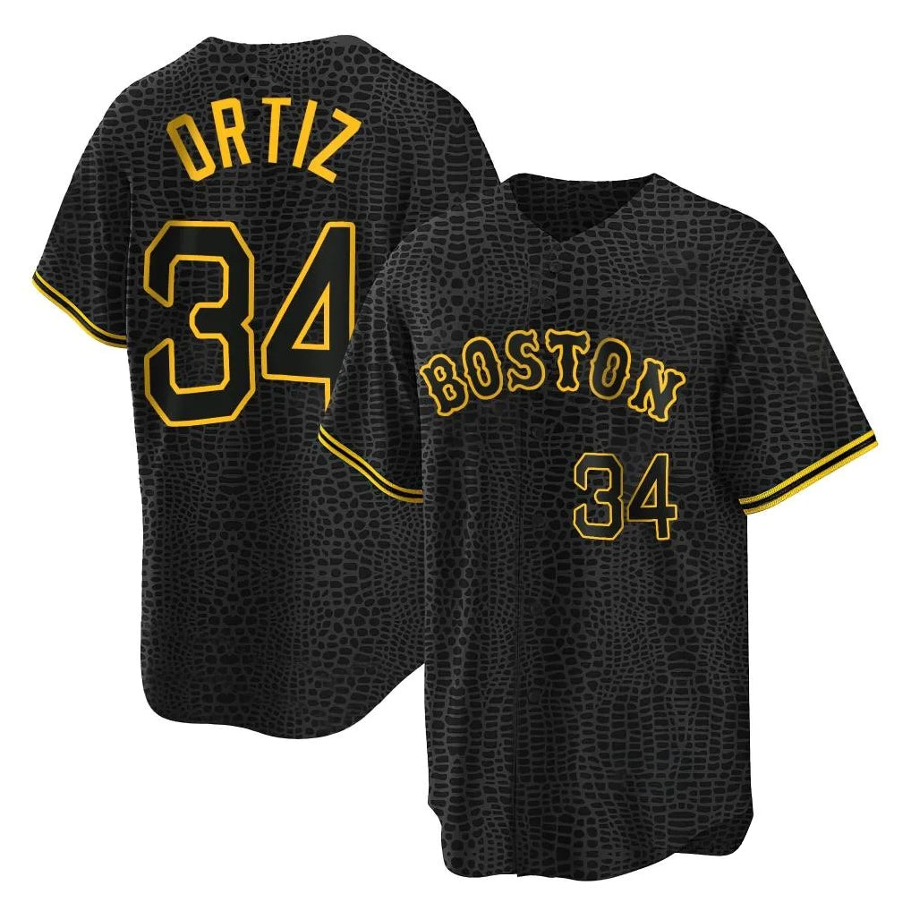 Cooneas B.Red Sox #34 David Ortiz Player Black Snake Skin City Home Game Stitched Jerseys