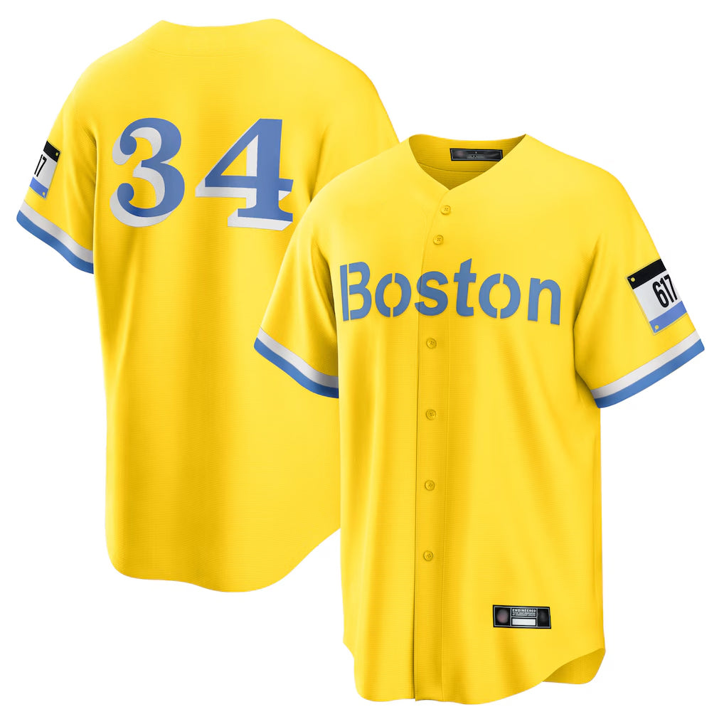 Cooneas B.Red Sox #34 David Ortiz Player Yellow Home Game Stitched Jerseys