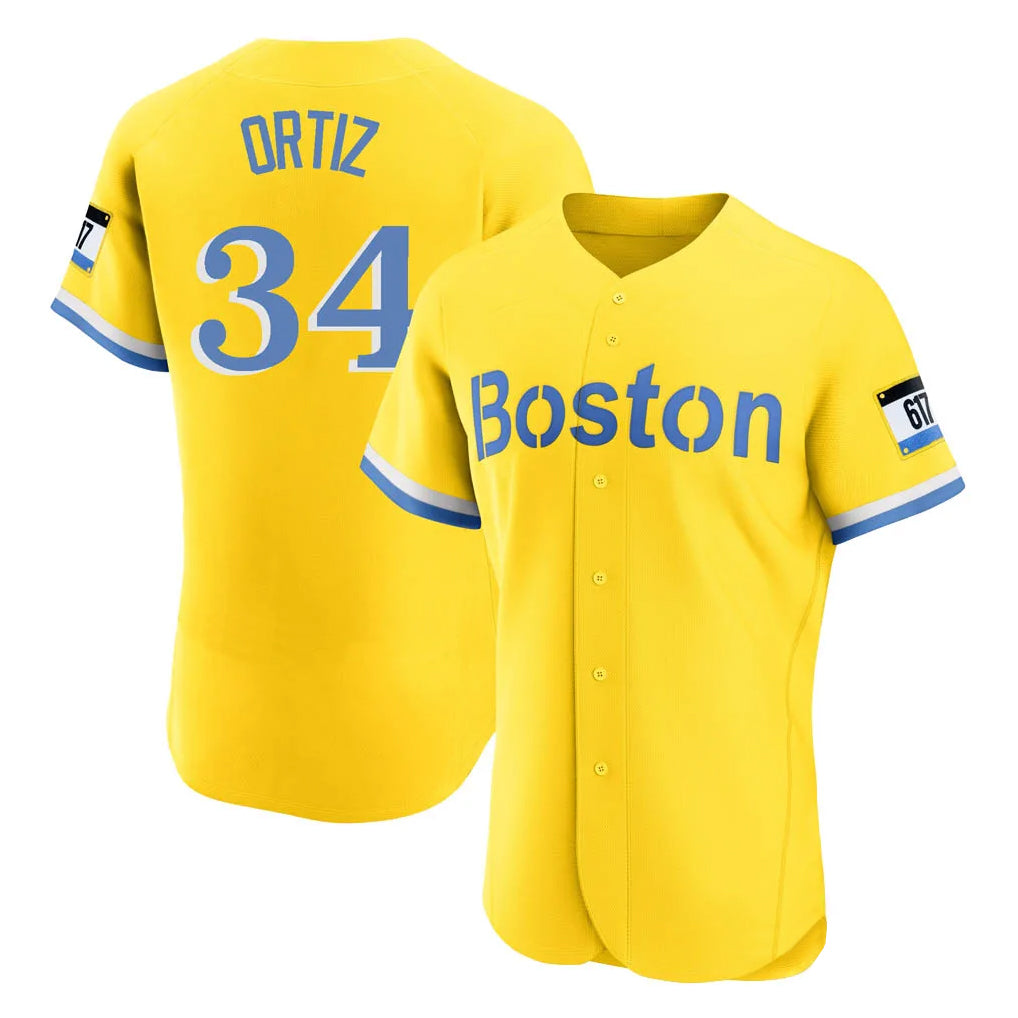Cooneas B.Red Sox #34 David Ortiz Player Yellow Limited Elite Home Game Stitched Jerseys