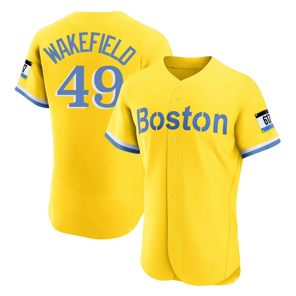 Cooneas B.Red Sox #49 Tim Wakefield Player Yellow Limited Elite Home Game Stitched Jerseys