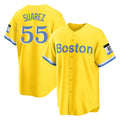 Cooneas B.Red Sox #55 Ranger Su¡§¡érez Player Yellow Home Game Stitched Jerseys
