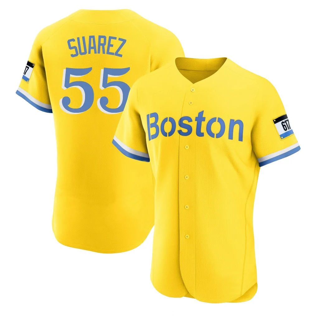 Cooneas B.Red Sox #55 Ranger Su¡§¡érez Player Yellow Limited Elite Home Game Stitched Jerseys
