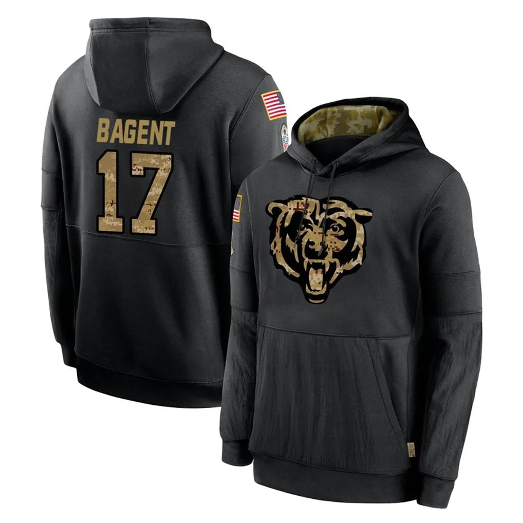Cooneas C.Bears #17 Tyson Bagent Player Black Salute to Service Pullover Hoodies Limited Stitched Jerseys