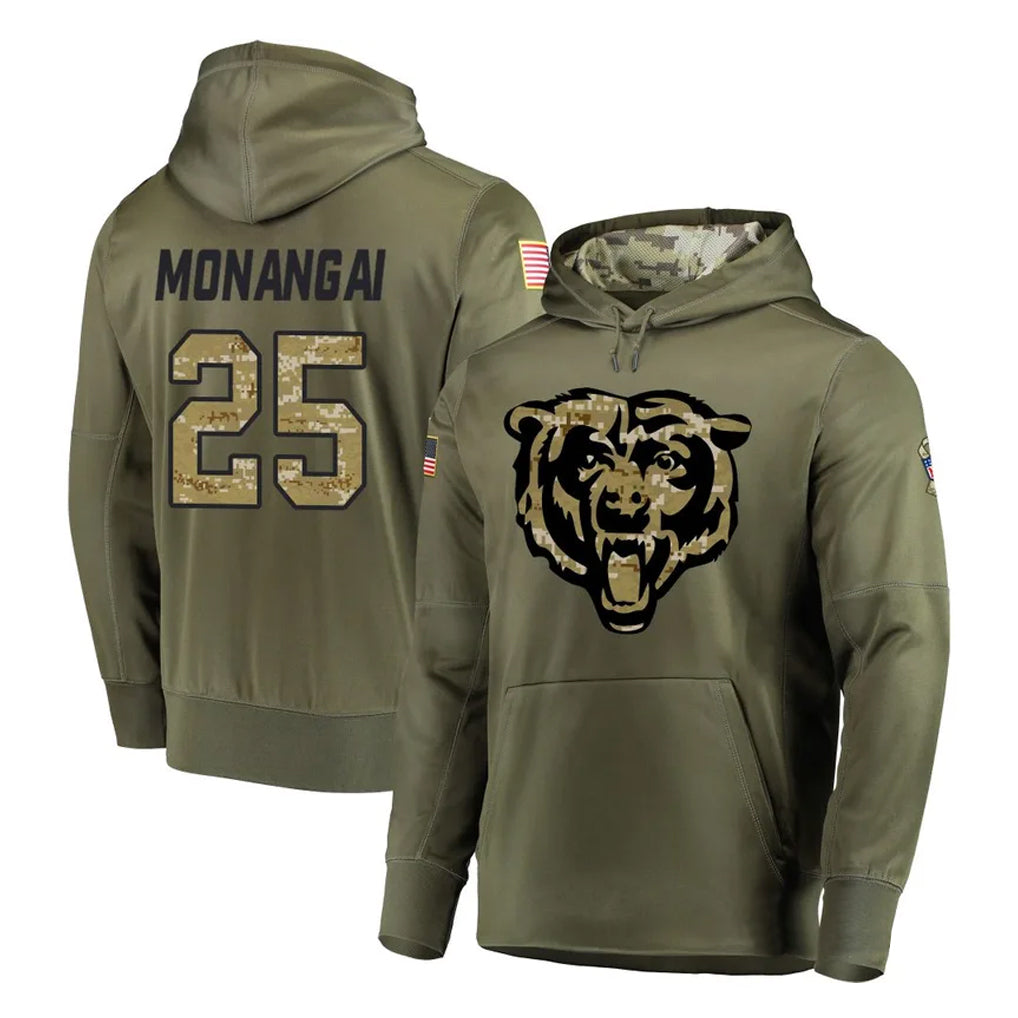 Cooneas C.Bears #25 Kyle Monangai Player Olive Salute to Service Pullover Hoodies Home Game Stitched Jerseys