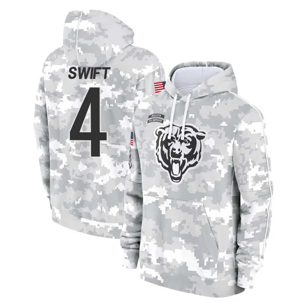 Cooneas C.Bears #4 D'Andre Swift Player Arctic Camo Salute to Service Pullover Hoodies Limited Stitched Jerseys