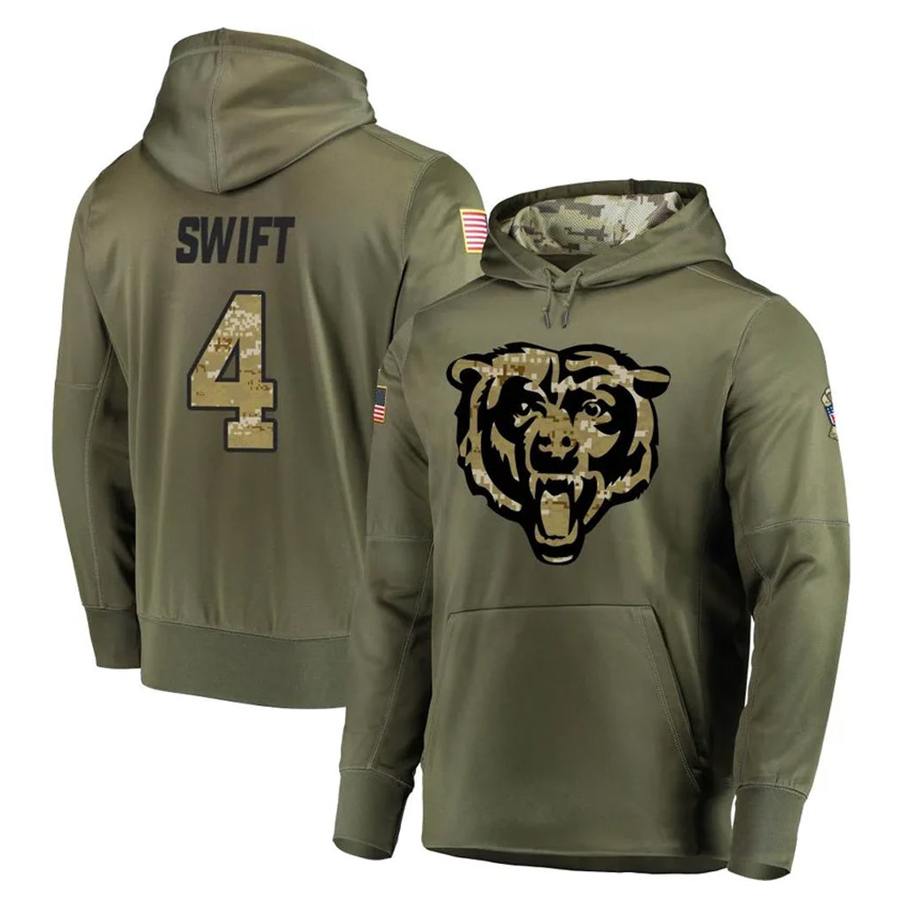 Cooneas C.Bears #4 D'Andre Swift Player Olive Salute to Service Pullover Hoodies Home Game Stitched Jerseys