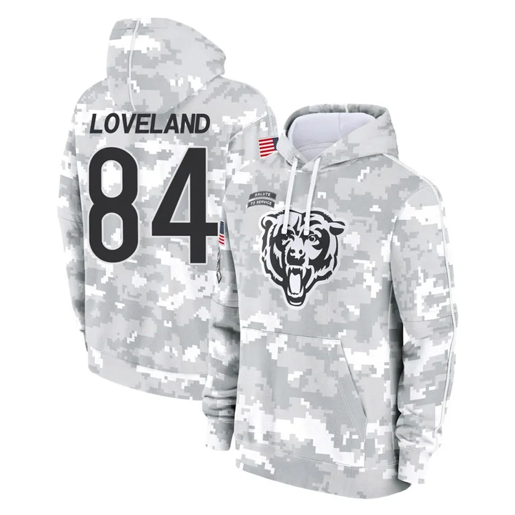 Cooneas C.Bears #84 Colston Loveland Player Arctic Camo Salute to Service Pullover Hoodies Limited Stitched Jerseys