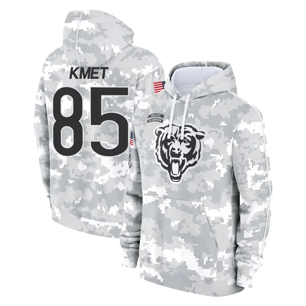 Cooneas C.Bears #85 Cole Kmet Player Arctic Camo Salute to Service Pullover Hoodies Limited Stitched Jerseys