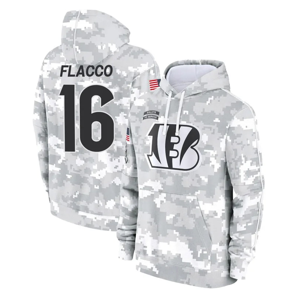 Cooneas C.Bengals #16 Joe Flacco Player Arctic Camo Salute to Service Pullover Hoodie Limited Stitched Jerseys