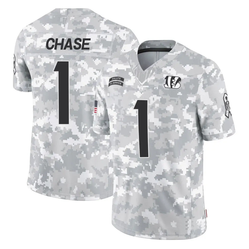 Cooneas C.Bengals #1 Ja'Marr Chase Player Arctic Camo Salute to Service Limited Stitched Jerseys