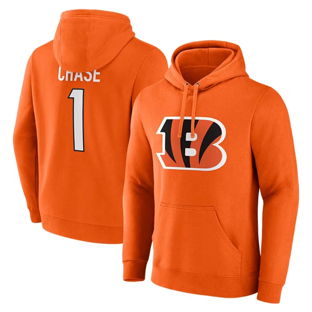 Cooneas C.Bengals #1 Ja'Marr Chase Player Orange Salute to Service Pullover Hoodie Limited Stitched Jerseys