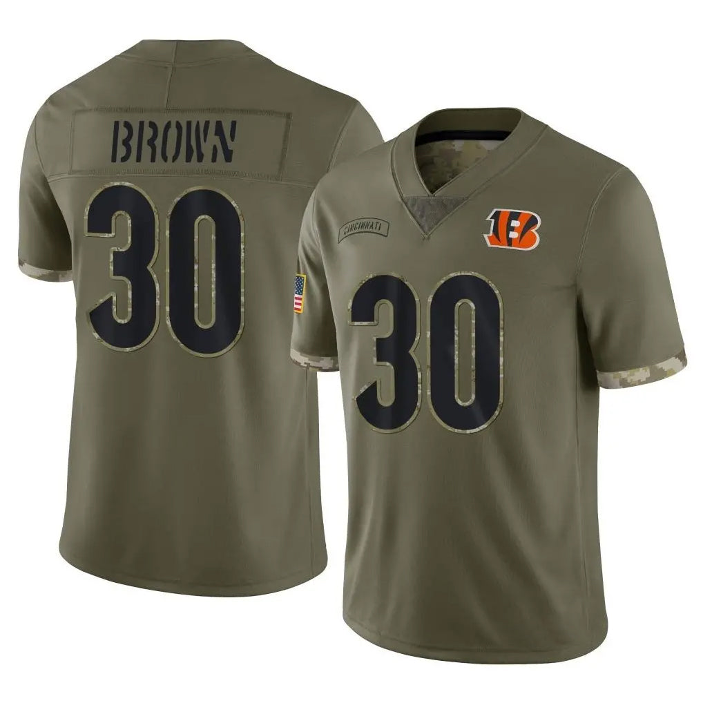 Cooneas C.Bengals #30 Chase Brown Player Salute To Service Limited Olive Stitched Jerseys