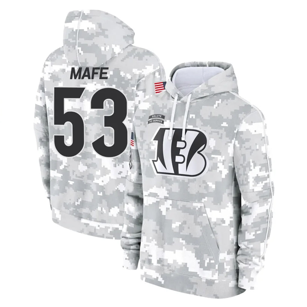 Cooneas C.Bengals #53 Boye Mafe Player Arctic Camo Salute to Service Pullover Hoodie Limited Stitched Jerseys