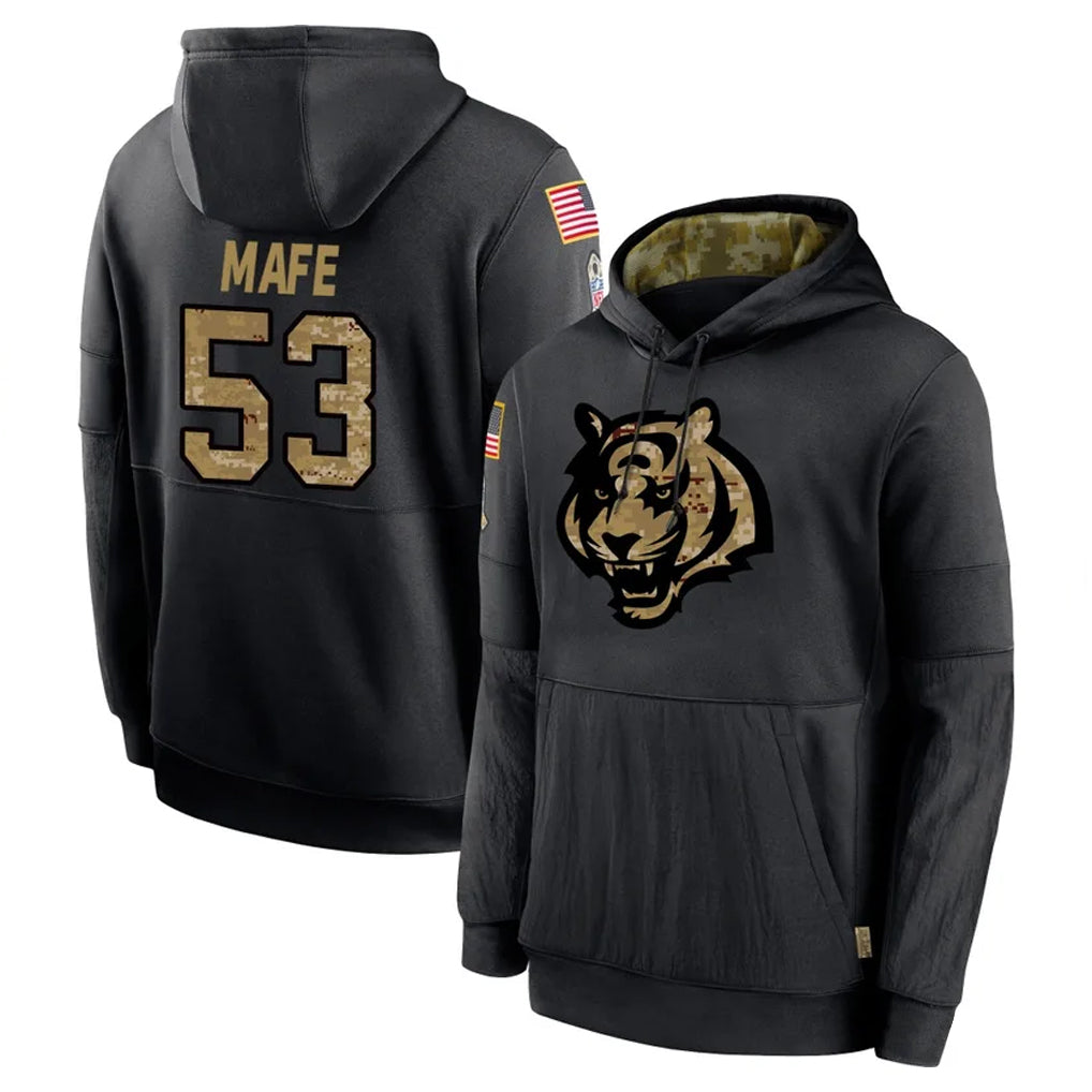 Cooneas C.Bengals #53 Boye Mafe Player Black Salute to Service Pullover Hoodies Limited Stitched Jerseys