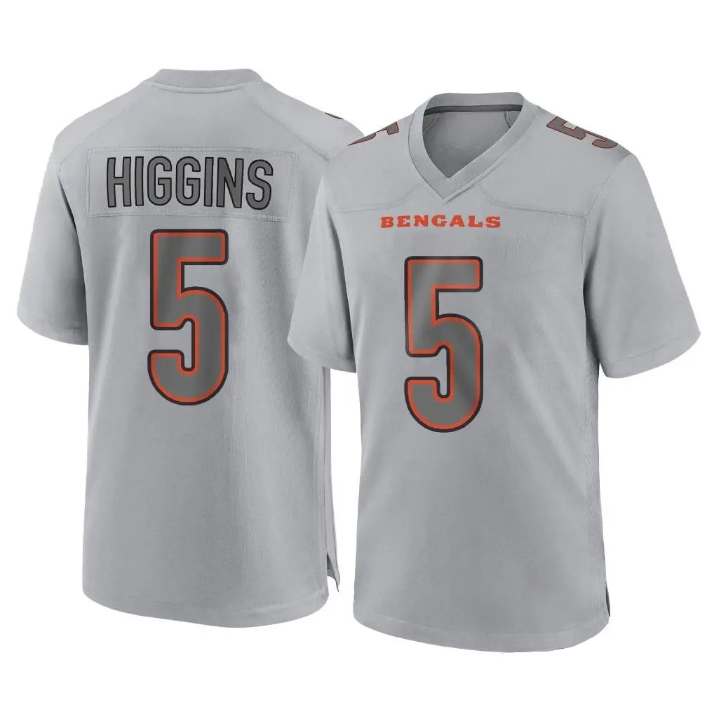 Cooneas C.Bengals #5 Tee Higgins Player Gray Atmosphere Fashion Game Stitched Jerseys