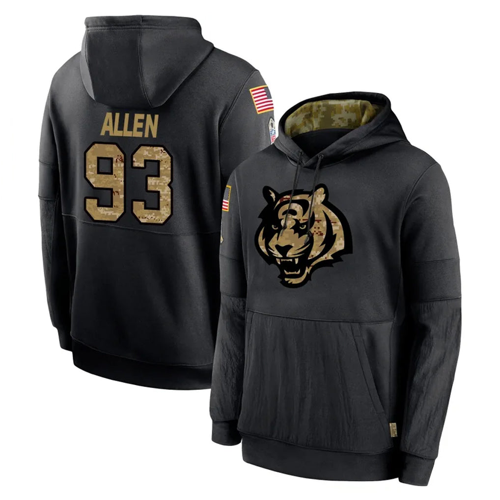 Cooneas C.Bengals #93 Jonathan Allen Player Black Salute to Service Pullover Hoodies Limited Stitched Jerseys