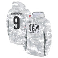 Cooneas C.Bengals #9 Joe Burrow Player Arctic Camo Salute to Service Pullover Hoodie Stitched Jerseys