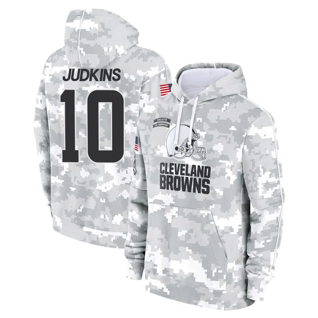 Cooneas C.Browns #10 Quinshon Judkins Player Arctic Camo Salute to Service Hoodies Limited Game Stitched Jerseys