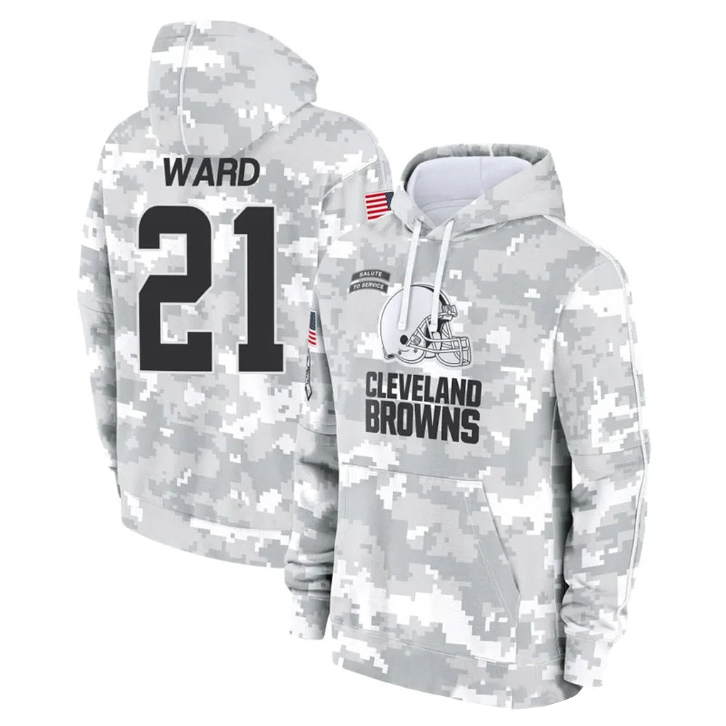 Cooneas C.Browns #21 Denzel Ward Player Arctic Camo Salute to Service Hoodies Limited Game Stitched Jerseys