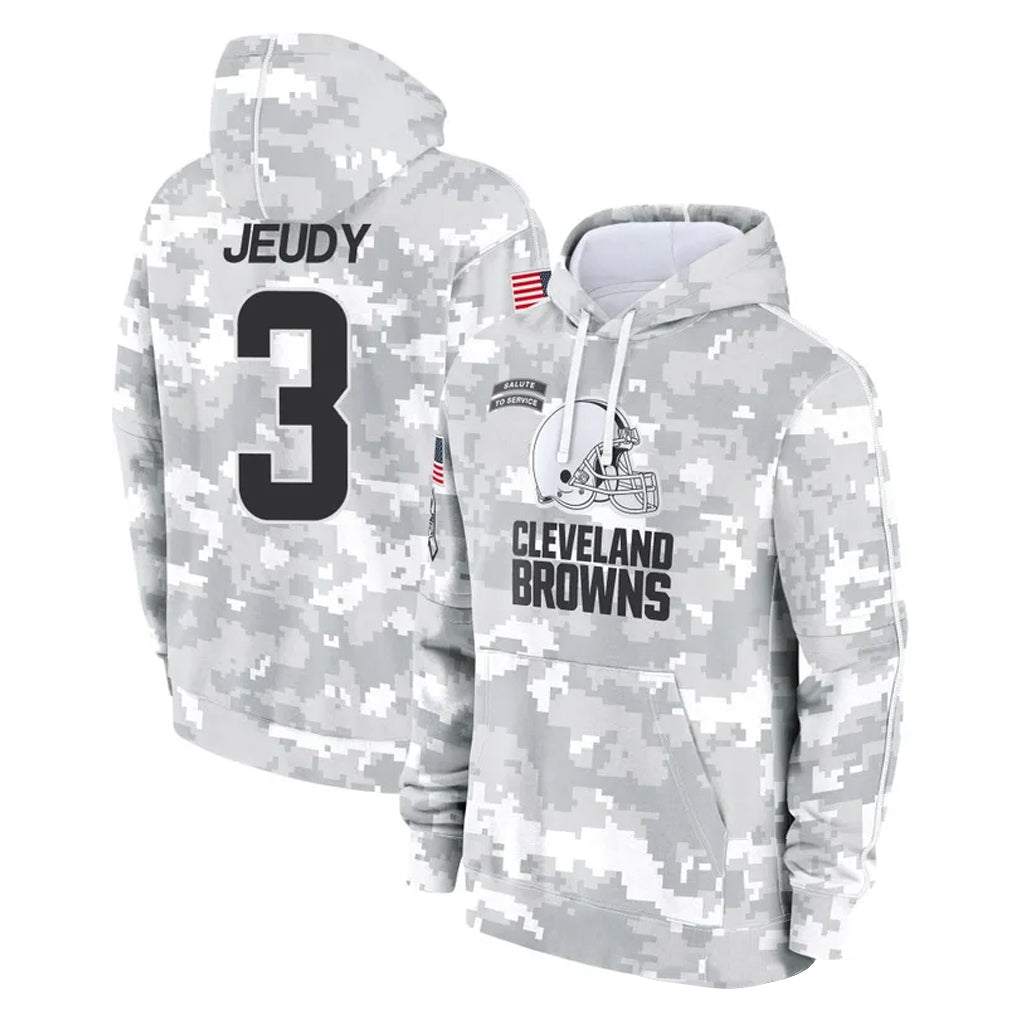 Cooneas C.Browns #3 Jerry Jeudy Player Arctic Camo Salute to Service Hoodies Limited Game Stitched Jerseys