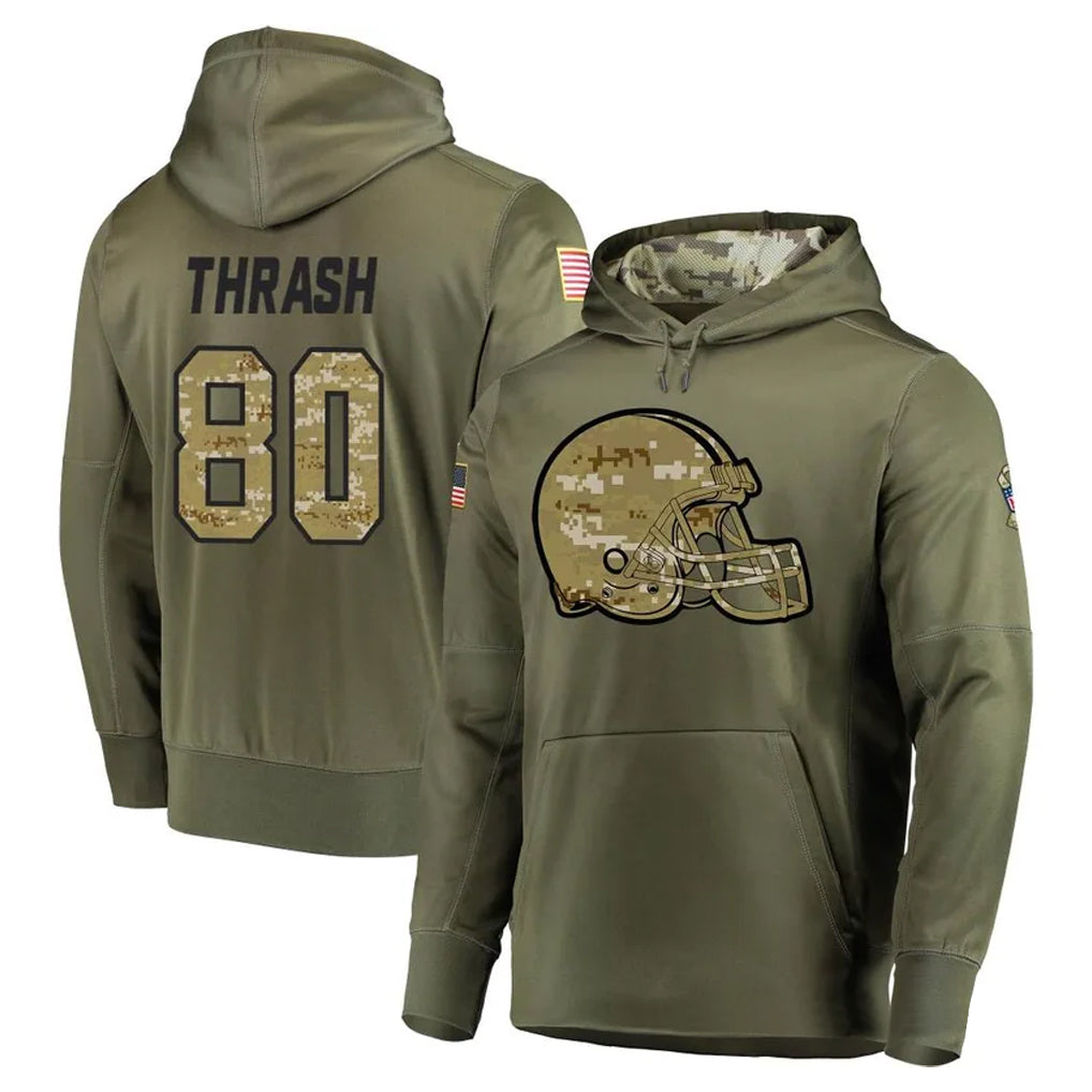 Cooneas C.Browns #80 Jamari Thrash Player Olive Salute to Service Pullover Hoodies Home Game Stitched Jerseys